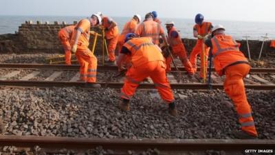 Workers repair train line - 12/03/2014