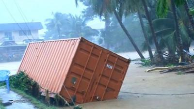 Transport container in floodwater