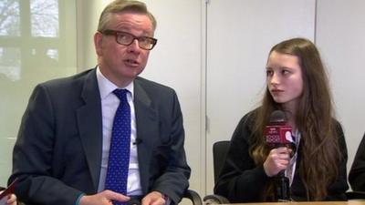 Michael Gove with School Reporters at the Department for Education
