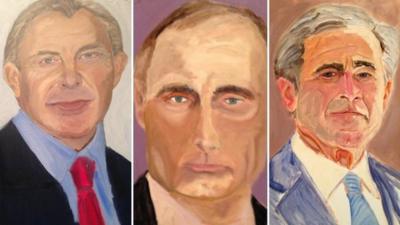 Composite photo of Blair, Putin and Bush portraits by George W Bush