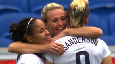 Watch highlights of England's 9-0 thrashing of Montenegro in their Women's World Cup qualifier.