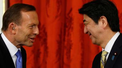 Australian Prime Minister Tony Abbott and Japanese Prime Minister Shinzo Abe.