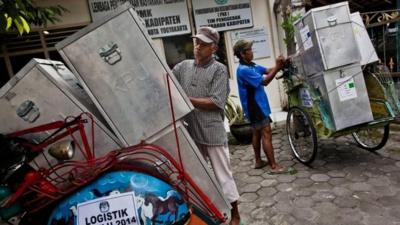 Pedicab drivers load up ballot boxes