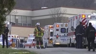 Emergency services outside Franklin Regional High School in Pennsylvania