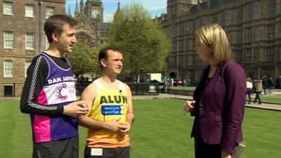 Dan Jarvis and Alun Cairnswith reporter Alex Forsyth