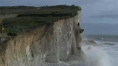 Cliff falls into the sea in Sussex