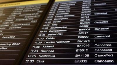 An airport departure board