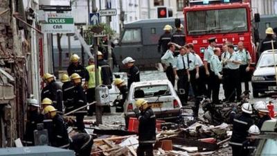 Archive photo showing aftermath of Omagh bombing in 1998