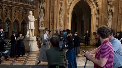 Filming for Suffragette, at the House of Commons in London