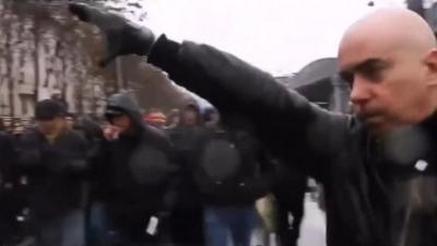 Still from footage of anti-Semitic rally in Paris the day before Holocaust Memorial Day, January 2014