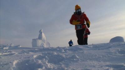 Runners taking part in a marathon at the North Pole