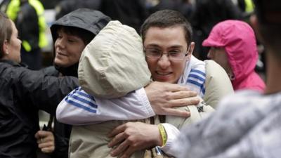 Alex Fusco, one of the first on scene after the bombing, was among the crowds at the memorial service