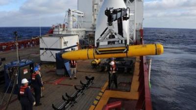 The Bluefin-21 being moved into position in the Indian Ocean