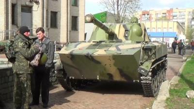 Ukrainian tank in the hands of pro-Russian activists