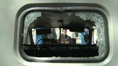 A smashed vehicle window