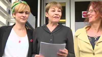 Caroline Lucas outside Brighton Magistrates' Court