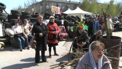 People at a gathering of the self-declared people's Republic of Donetsk