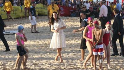 Duchess of Cambridge watches as juniors compete at a surf life saving