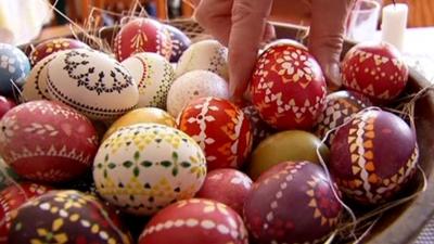 bowl of painted eggs