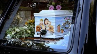 The coffin of Peaches Geldof, the daughter of Sir Bob Geldof, draws into the Davington Priory estate