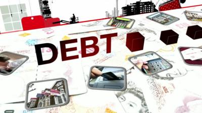 A graphic showing the word debt