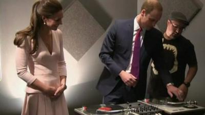 The Duke and Duchess of Cambridge spin DJ decks