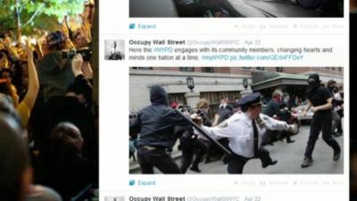 A screen shot from twitter from the myNYPD hastag.