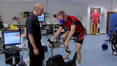 Fergus Walsh taking cardiovascular cycling test
