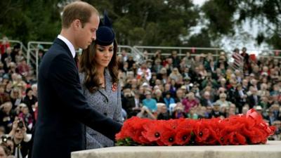 Duke and Duchess of Cambridge lay wreath at Anzac Day service