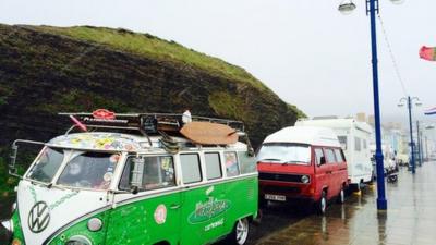 Motor homes parked on Aberystwyth promenade