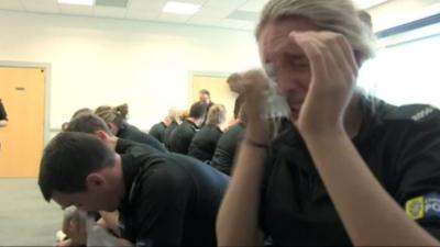 Trainee police special testing pepper spray (c) BBC