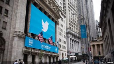 Twitter logo outside the New York Stock Exchange