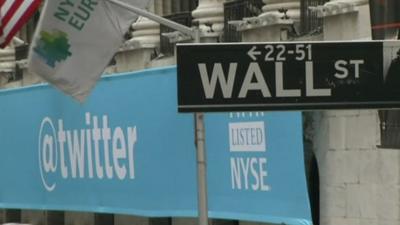 A Twitter sign at Wall Street