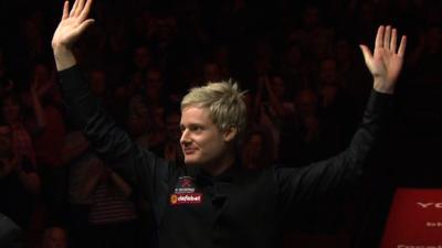 Neil Robertson becomes the first snooker player to complete 100 century breaks