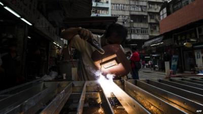 A welder at work in Hong Kong