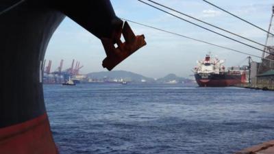 Ships at a port in Santos