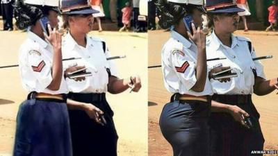 Policewoman in tight skirt