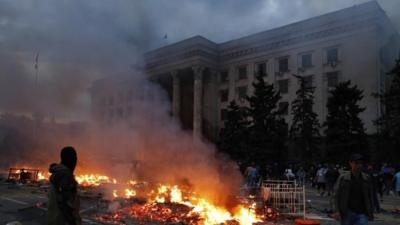 Odessa's Trade Unions House on fire