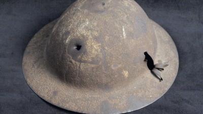 World War One pierced helmet