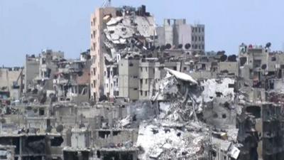 Destroyed buildings in Homs