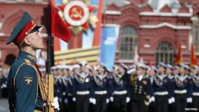 Troops marching in Moscow's Red Square