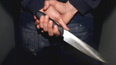 Person holding kitchen knife behind their back