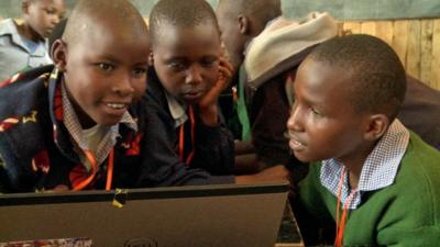 Children using their new computer