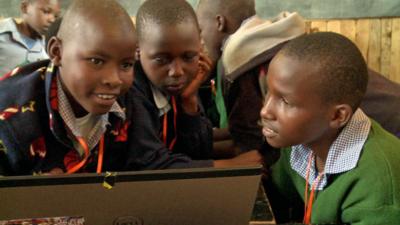 Children using their new computer