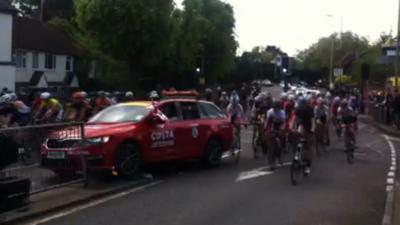 Tour of Britain: Dramatic car crash in Wormley