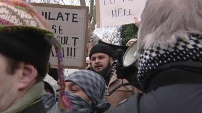 A protest at the Danish Embassy against a cartoonist