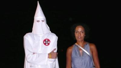 Mo Asumang with a member of the Ku Klux Klan