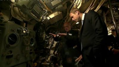 Prince Williams touring HMS Alliance at the Royal Navy Submarine Museum in Gosport, Hampshire