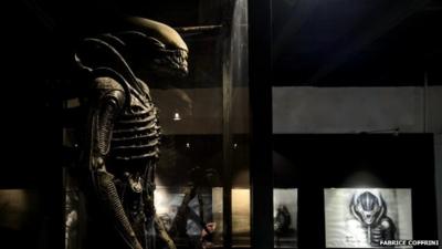 A costume made for the film "Alien" is displayed at the HR Giger Museum on May 13, 1024 in Gruyeres