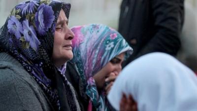 Relatives mourn their trapped loved ones on May 14, 2014 in Soma, Turkey